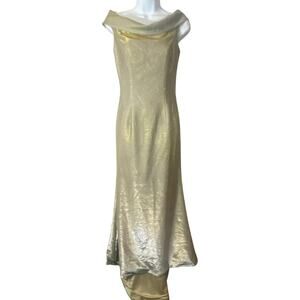 Sherri Hill Gold Metallic Shimmer Prom Dress Floor Length Gown 52825 Sz 4